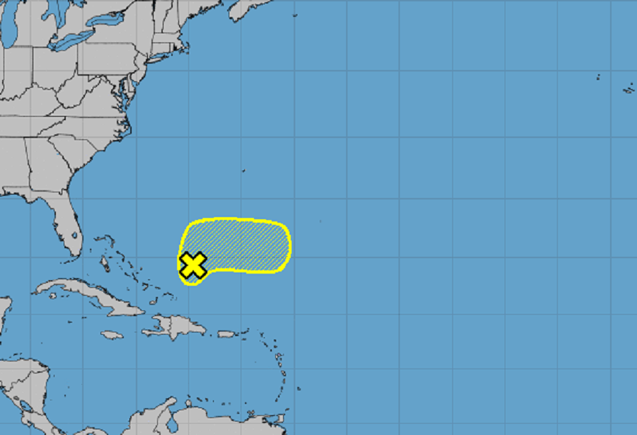 The area in yellow is being monitored for possible development by the National Hurricane Center.  Image: NHC