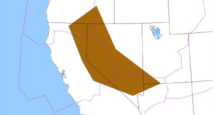 The area in brown is covered by a SIGMET for severe turbulence. Image: NWS
