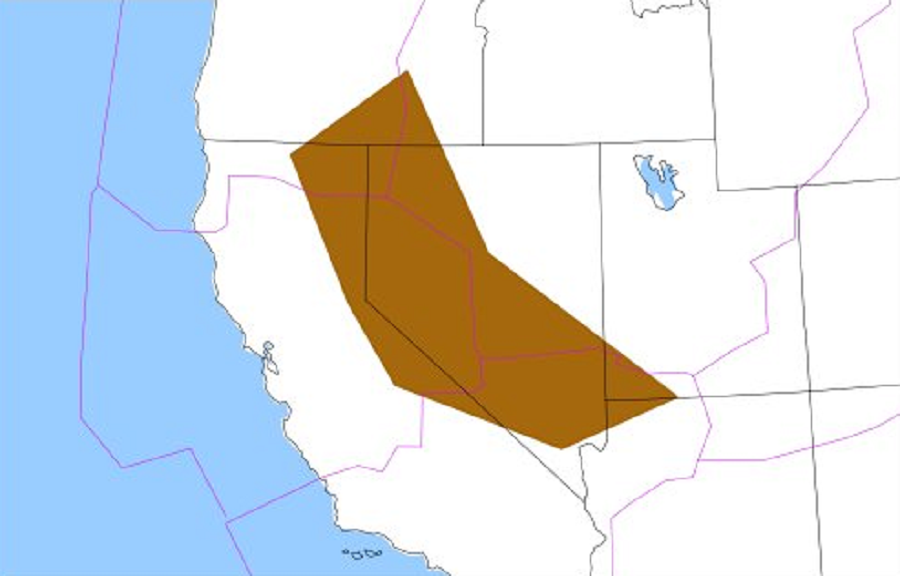 The area in brown is covered by a SIGMET for severe turbulence. Image: NWS
