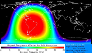 The initial blast from the sun created a radio blackout in portions of southern North America, Central America, and South America. Right now, radio communication at the polar regions are being severely impacted by the ongoing Radiation Storm. Image: SWPC