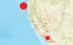 128 earthquakes have impacted the western United States in the last 24 hours; 9 had a magnitude of 2.5 or greater. While an earthquake that struck the Los Angeles area was the most felt, the largest was an off-shore quake west of the coast of Oregon. Image: USGS