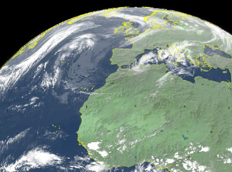 European weather satellite shows Tropical Storm Wanda as a swirl of clouds in the North Atlantic. Image: EUMESTAT / Met Éireann