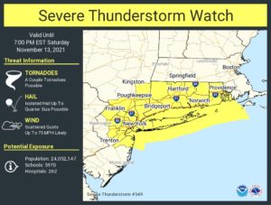 A Severe Thunderstorm Watch is up for the area in yellow. Image: NWS