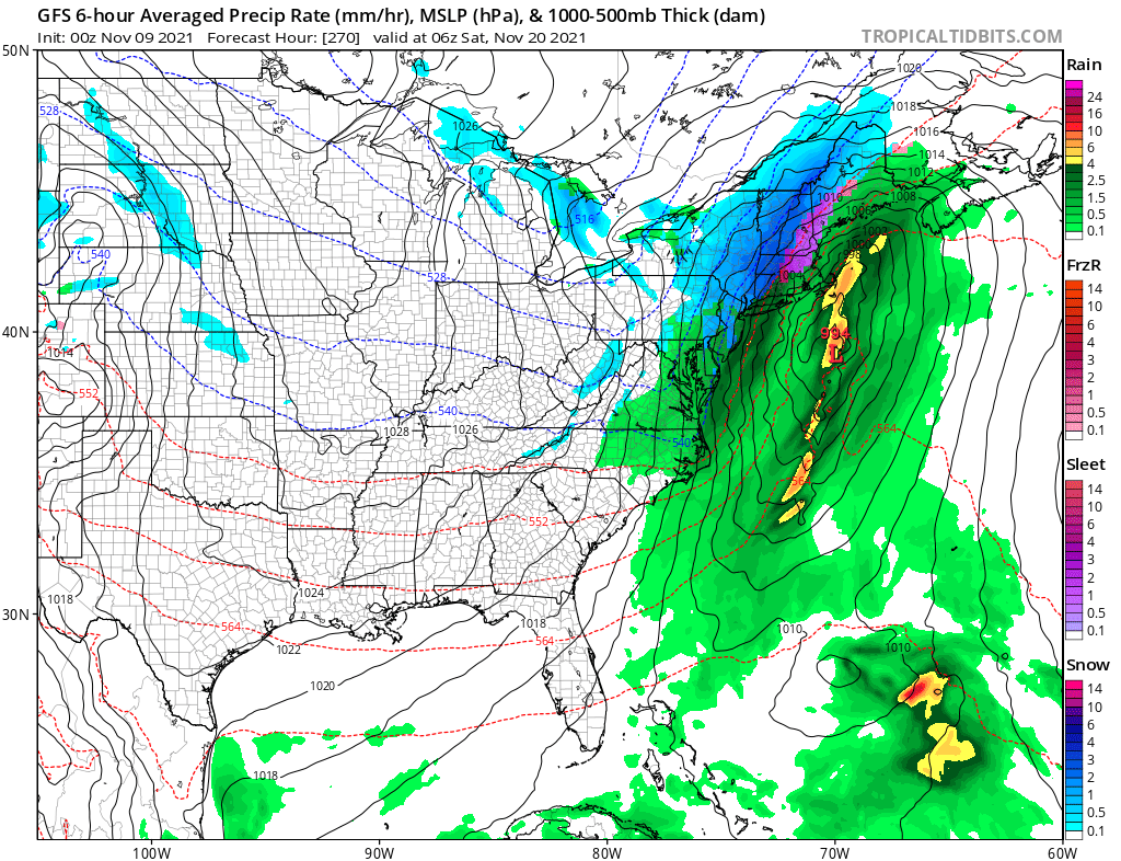 Last night's run of the American GFS forecast model suggested a significant winter storm around November 20. Image; tropicaltidbits.com