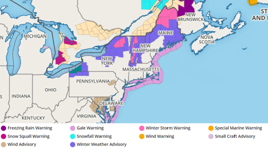 Numerous advisories, watches, and warnings are now in effect. Image: weatherboy.com
