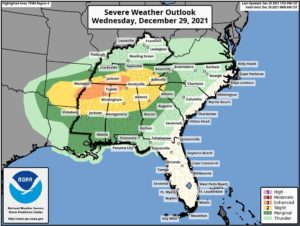 Severe weather is likely over the southeast again today. Image: NWS