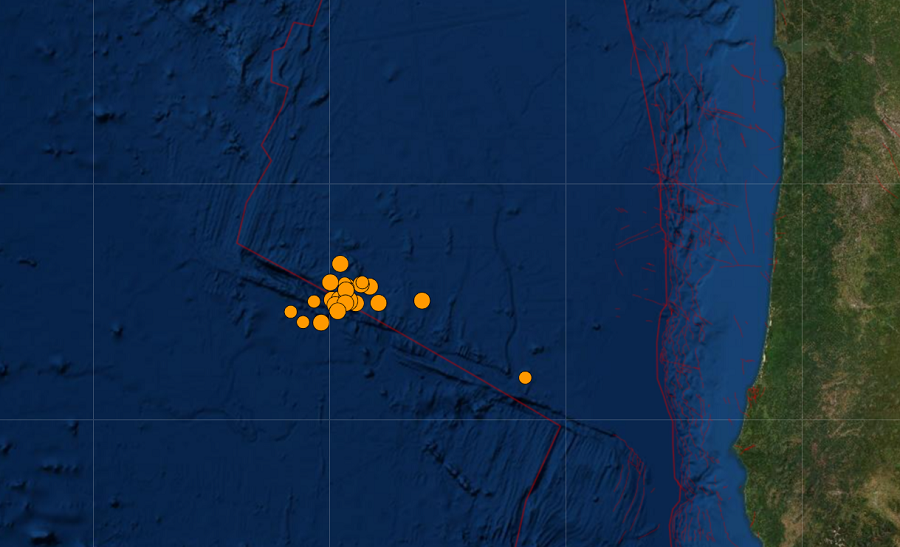 More than 70 earthquakes have struck off the Oregon coast since the start of the ongoing earthquake swarm on December 7. Image: USGS