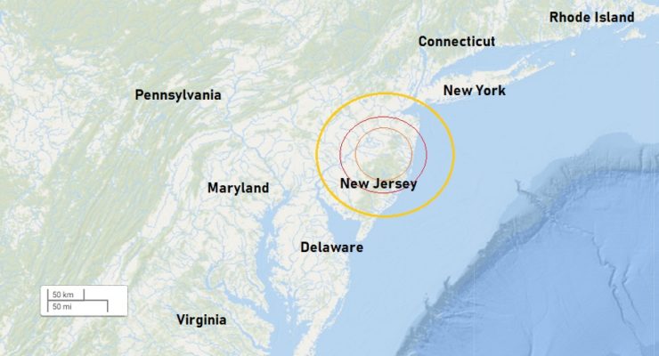 Ground shaking and loud explosions may be felt and heard around central and southern New Jersey this weekend. Image: weatherboy.com