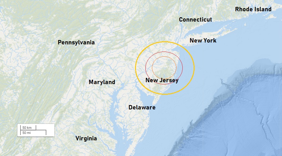 Ground tremors and loud explosions can be felt and heard in central and southern New Jersey this weekend.  Image: weatherboy.com