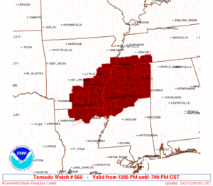 The first Tornado Watch of the day has been issued for portions of Louisiana, Arkansas, Tennessee, and Mississippi. Image: NWS