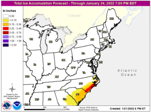 Ice accumulations are possible in the winter storm too. Image: NWS