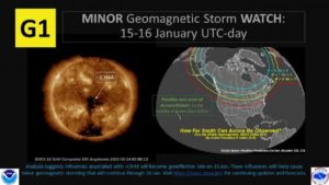 NOAA's Space Weather Prediction Center has issued a Geomagnetic Storm Watch for later today and tomorrow. Image: SWPC