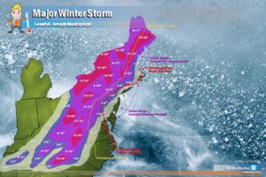 Heavy snow, damaging winds, and coastal flood threats exist with a storm due to impact the eastern U.S. over the next few days. Image: Weatherboy