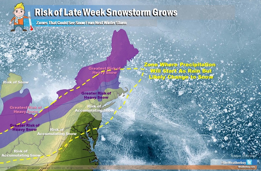 By the end of the week, wintry weather is forecast to return to the northeast. Image: Weatherboy
