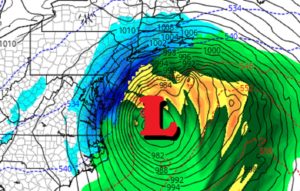 Overnight model runs, such as this view of the American GFS computer forecast model, suggest the eastern U.S. could be hit by a sizable winter storm by Monday morning. Image: tropicaltidbits.com