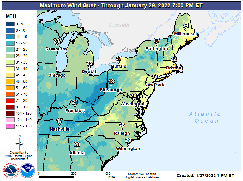 The winds will help create blizzard conditions at the coast. Image: NWS