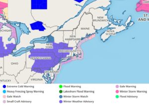 Winter Weather Advisories have been issued due to the potential of an icy Sunday in portions of the northeast. Image: weatherboy.com