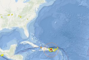 A moderate quake struck near Puerto Rico moments ago, prompting officials at the National Weather Service Tsunami Warning Center to issue a bulletin. Image: USGS