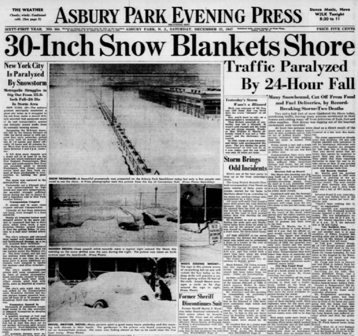The December 27 Asbury Park Evening Press documented the major stormstorm that struck New Jersey in 1947. Image: Asbury Park Evening Press / NWS