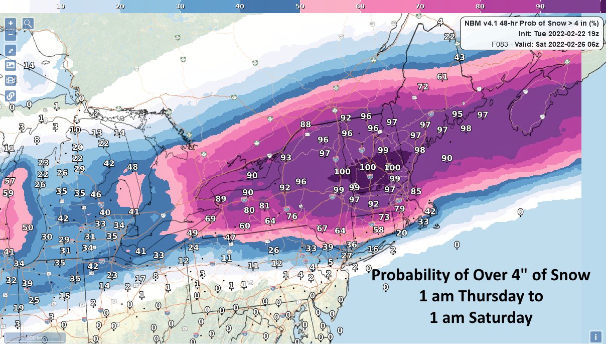 The heaviest snow will fall over upstate New York into central New England. Image: NWS