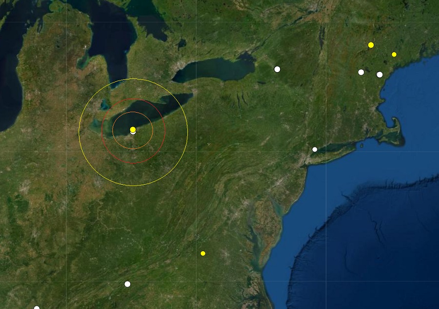 Lake Erie, near the Ohio coastline, has seen several earthquakes in recent days. Image: USGS