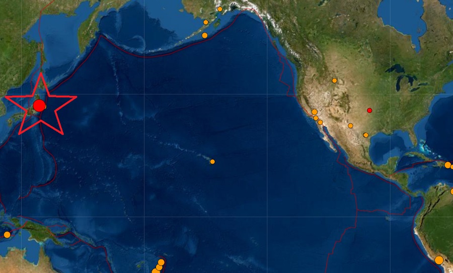 The star marks the spot where a strong 7.3 earthquake struck today. Image: USGS