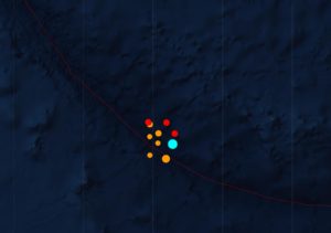 The blue dot reflects the epicenter of the 7.2 earthquake that struck moments ago, the strongest of 11 earthquakes that struck the area today. Image: USGS