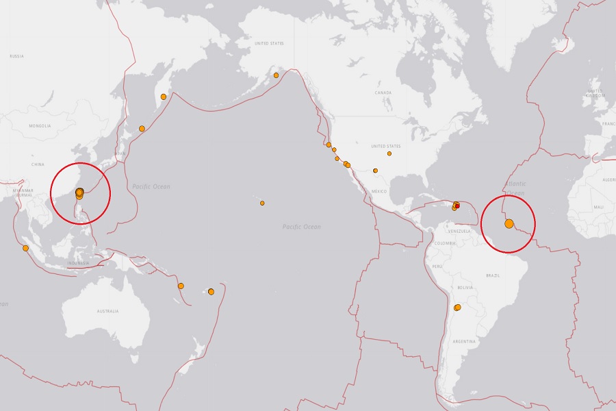 6.7 magmatic earthquakes of both the Mid-Atlantic and Pacific mountain range near Taiwan;  There is no tsunami threat in the Atlantic or Pacific oceans