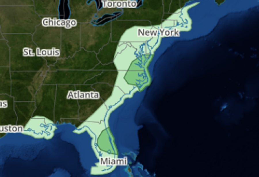 While the light green area could see some thundershowers this evening, the threat of any severe storms is limited to the darker green areas, as the latest Convective Outlook details from the Storm Prediction Center shows. Image: weatherboy.com