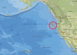 This evening's earthquake was centered well off-shore the Oregon coast under the Pacific Ocean. Image: USGS