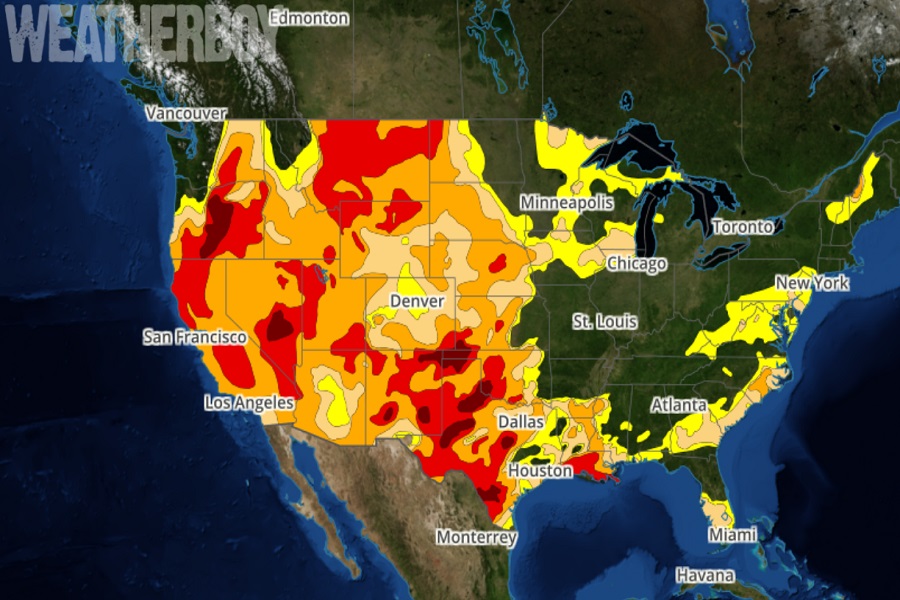 The latest Drought Monitor map shows drought conditions getting worse in many parts of the country. Image: weatherboy.com