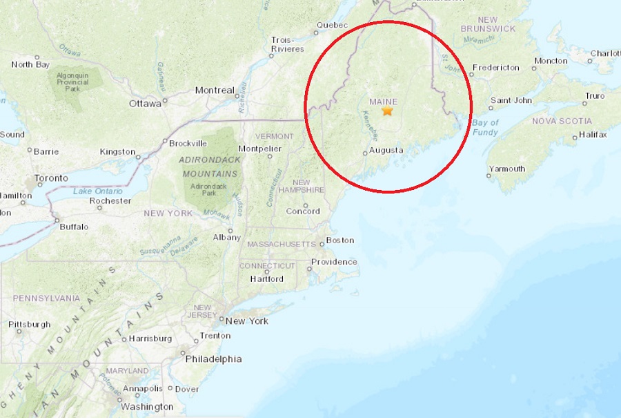 An earthquake struck central Maine today; there haven't been any reports of any damage at this time. Image: USGS