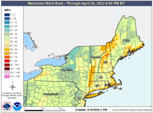 Strong winds will impact the northeast as the Nor'Easter moves through. Image: NWS