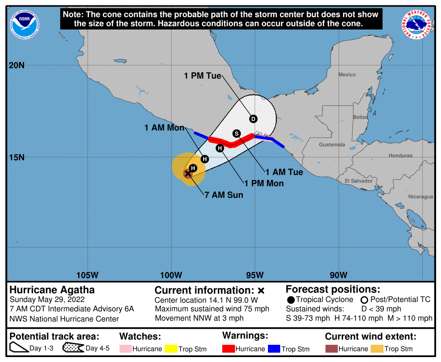 Latest official forecast track for Hurricane Agatha from the National Hurricane Center. Image: NHC