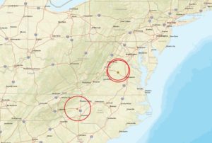 Three earthquakes have rattled portions of Virginia and North Carolina over the last 24 hours. Image: USGS