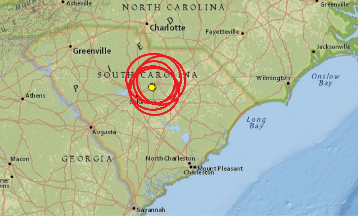Over the last 7 days, 7 earthquakes have rocked portions of central South Carolina, adding to the large number that have hit the state over the last year.  Image: USGS