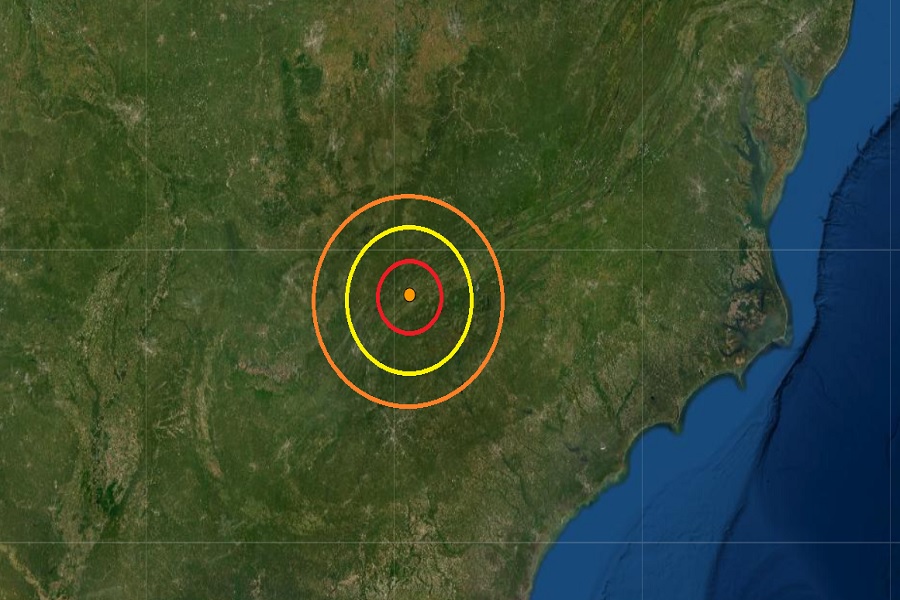 Today's earthquake in Tennessee struck near Knoxville. Image: USGS