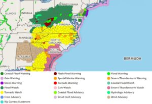 Tornado Watches and Warnings, Severe Thunderstorm Warnings, and a variety of flood-related advisories are in effect now due to the blossoming storm system along the East Coast. Image: weatherboy.com