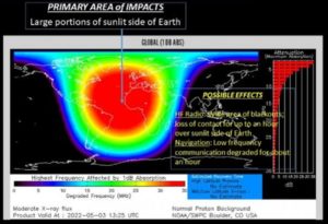 Yesterday's X 1.1 solar flare created a large radio blackout zone on Earth. Image: NOAA SWPC