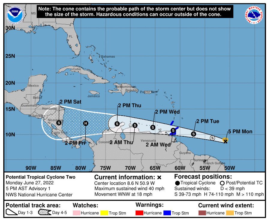 Latest official track for Potential Tropical Cyclone #2. Image: NHC