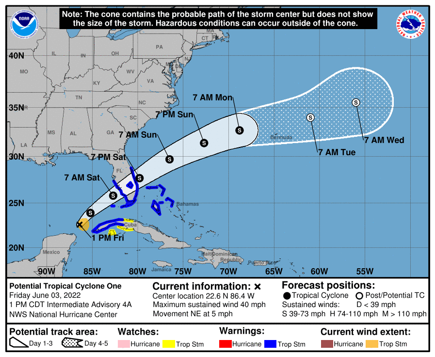 Latest official track from the National Hurricane Center on the storm. Image: NHC