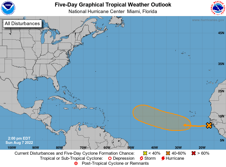 A system in the Atlantic now has a medium chance of developing into a tropical cyclone, according to the National Hurricane Center today. Image: NHC