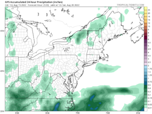 Instead of a nor'easter with welcome rains, the northeast will remain very dry, as this computer model forecast projects through to Saturday morning. Image: tropicaltidbits.com