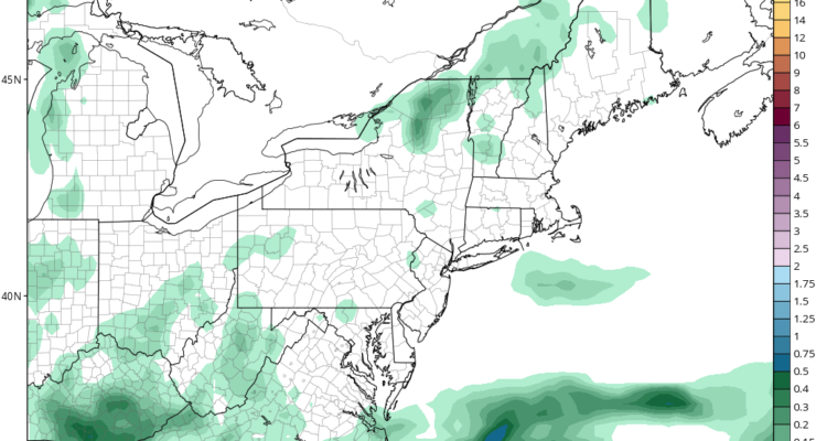 Instead of a nor'easter with welcome rains, the northeast will remain very dry, as this computer model forecast projects through to Saturday morning. Image: tropicaltidbits.com