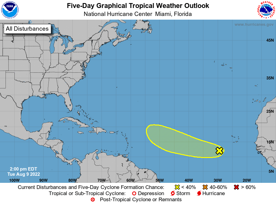 The National Hurricane Center continues to track a disturbance in the Atlantic Ocean today. Image: NHC