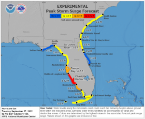 Current storm surge forecasts for both the Gulf and Atlantic coasts. Image: NHC