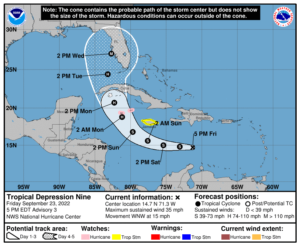 Forecast storm track and advisories for what will become Major Hurricane Ian, according to the National Hurricane Center. Image: NHC
