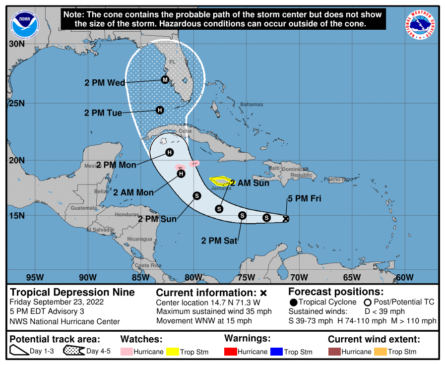Forecast storm track and advisories for what will become Major Hurricane Ian, according to the National Hurricane Center. Image: NHC