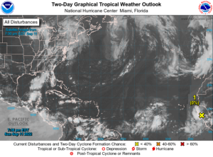 The National Hurricane Center says odds are slim to none that a tropical cyclone will form in the Atlantic hurricane basin this week --even though this week is the traditional peak of the season. Image: NHC