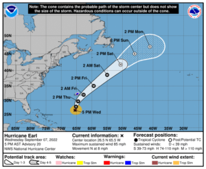 Latest forecast track for Hurricane Earl.  Image: NHC